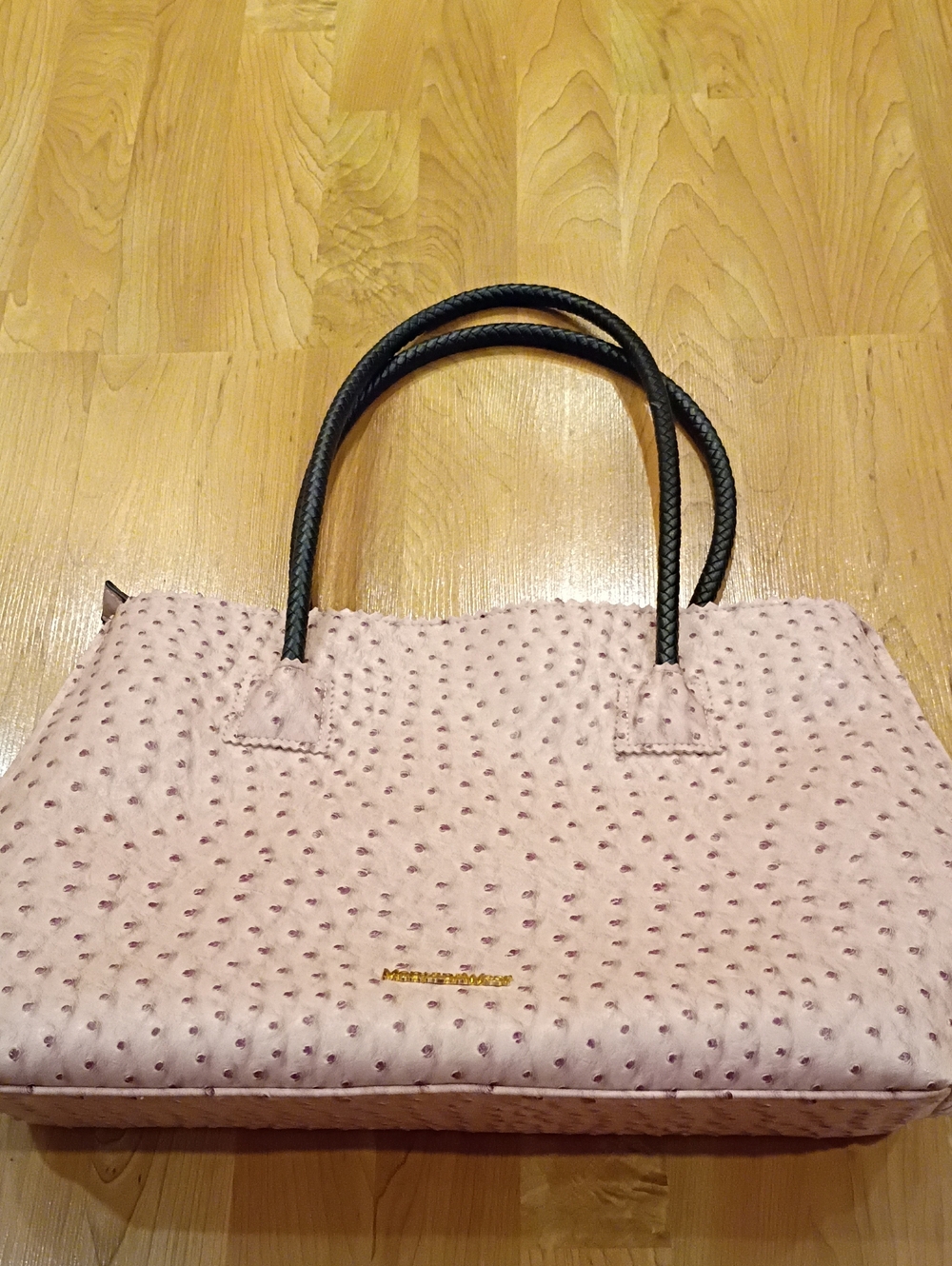Montana West Blush Pink Faux-Ostrich Tote with Black Handles